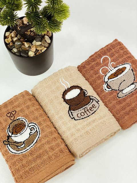 Набір кухонних махрових рушників Coffee (3 шт.) 75х35 см. (211) -  м’які, щільні, довговічні
