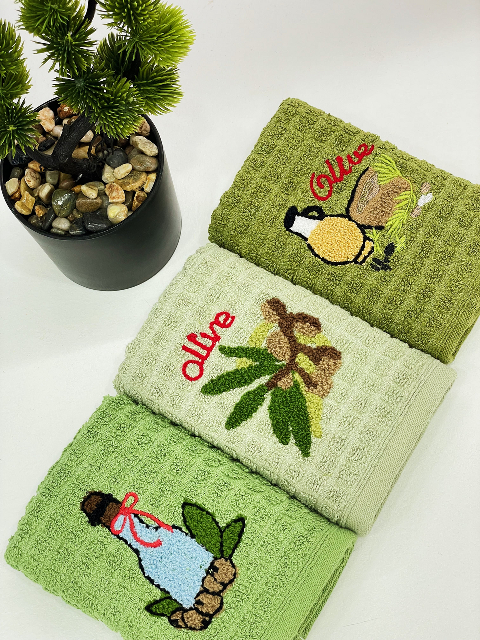 Набір кухонних махрових рушників Olive (3 шт.) 75х35 см. (217) -  м’які, щільні, довговічні