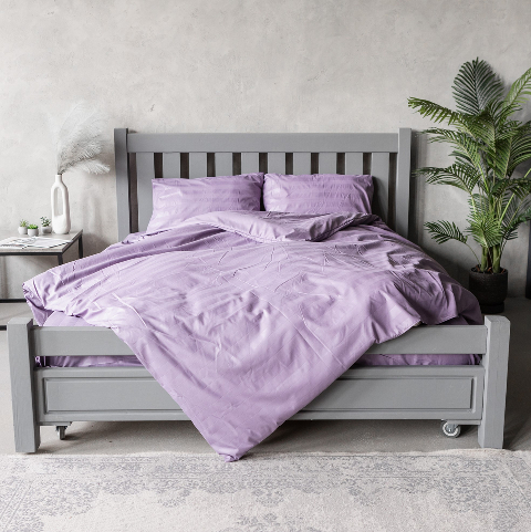 Комплект постільної білизни страйп-сатин, бузковий, двоспальний – преміум якість