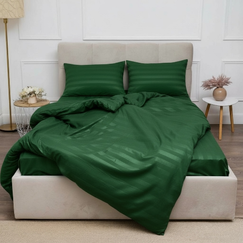 Комплект постільної білизни страйп-сатин, зелений, євро – преміум якість