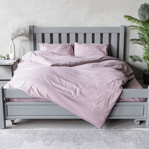Комплект постільної білизни страйп-сатин, темна-пудра, євро – преміум якість
