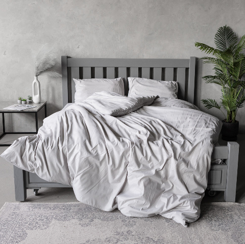Комплект постільної білизни страйп-сатин, світло-сірий, євро – преміум якість