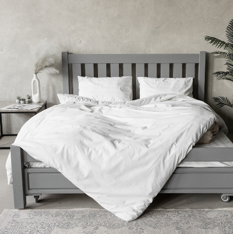 Комплект постільної білизни страйп-сатин, молочний, євро – преміум якість