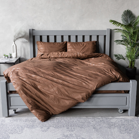 Комплект постільної білизни страйп-сатин, коричневий, євро – преміум якість