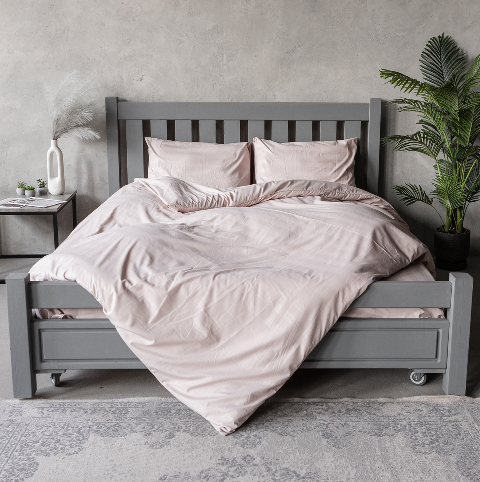 Комплект постільної білизни страйп-сатин, пудра, сімейний – преміум якість