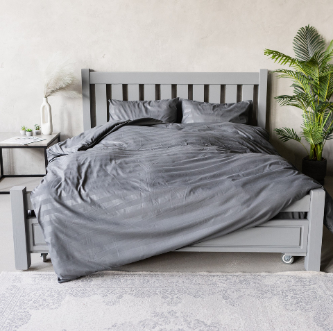 Комплект постільної білизни страйп-сатин, темно-сірий, сімейний – преміум якість