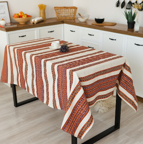 Скатертина з українським вишитим орнаментом, напівбавовна 220 Х 150 см – етностиль для дому та свят (рнд1-18-22)