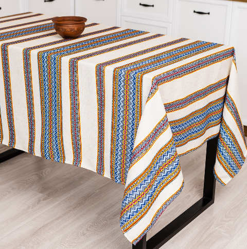 Скатертина з українським вишитим орнаментом, напівбавовна 180 Х 150 см – етностиль для дому та свят (рнд1-12-18)