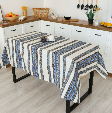 Скатертина з українським вишитим орнаментом, напівбавовна 150 Х 150 см – етностиль для дому та свят (рнд1-116-15)