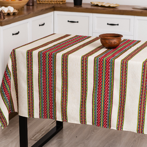 Скатертина з українським вишитим орнаментом, напівбавовна 180 Х 150 см – етностиль для дому та свят (рнд1-11-18)