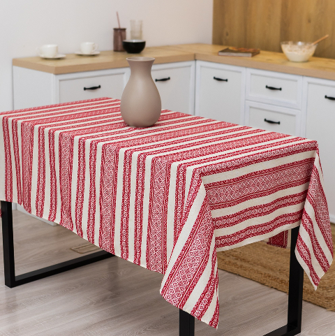 Скатертина з українським вишитим орнаментом, напівбавовна 180 Х 150 см – етностиль для дому та свят (кет2-1-18)