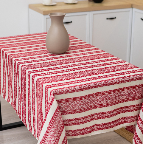 Скатертина з українським вишитим орнаментом, напівбавовна 220 Х 150 см – етностиль для дому та свят (кет2-1-22)