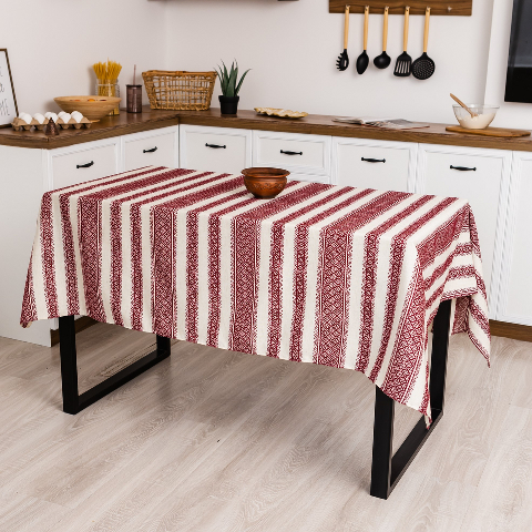 Скатертина з українським вишитим орнаментом, напівбавовна 180 Х 150 см – етностиль для дому та свят (кет2-5-18)