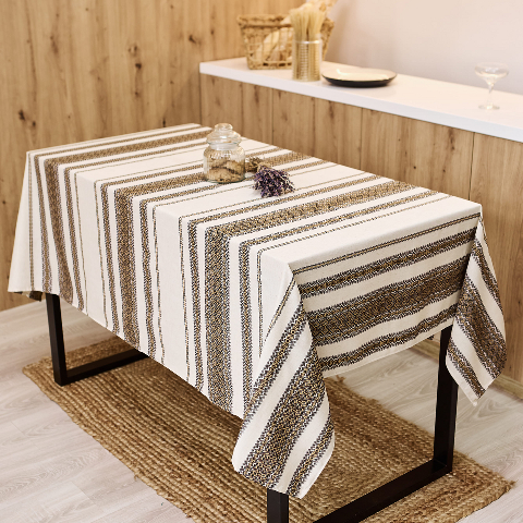 Скатертина з українським вишитим орнаментом, напівбавовна 220 Х 150 см – етностиль для дому та свят (кет1-4-22)