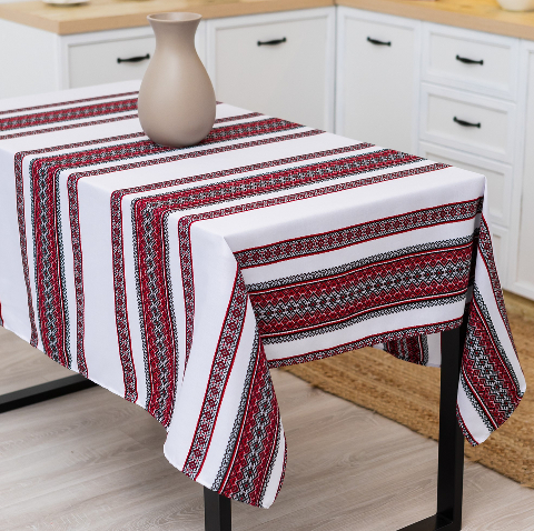 Скатертина з українським вишитим орнаментом, напівбавовна 180 Х 150 см – етностиль для дому та свят (анс1-1-18)