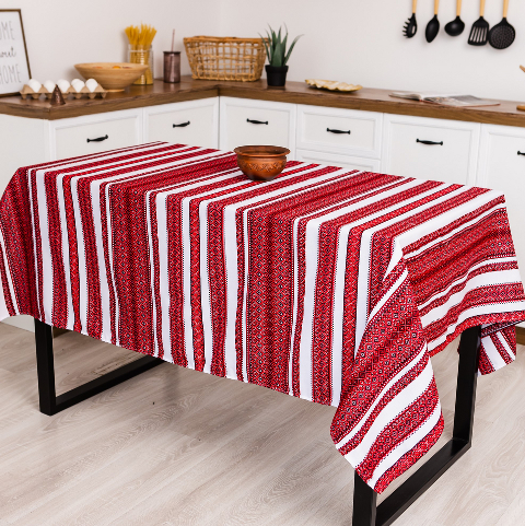 Скатертина з українським вишитим орнаментом, напівбавовна 180 Х 150 см – етностиль для дому та свят (анс5-1-18)