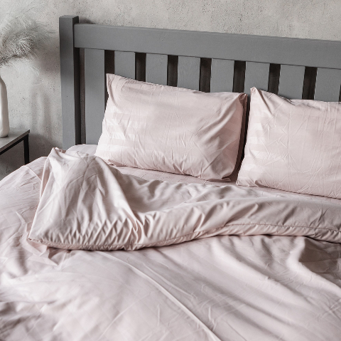 Комплект постільної білизни страйп-сатин, пудра, євро на резинці – преміум якість