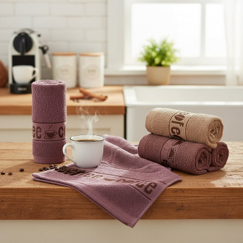 Набір кухонних махрових рушників Кава (3 шт.) 75х35 см -  м’які, щільні, довговічні