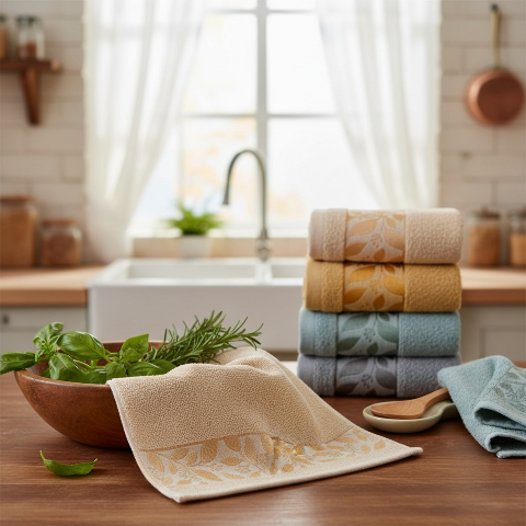 Набір кухонних махрових рушників Гілочка  (4 шт) 35x75 см -  м’які, щільні, довговічні