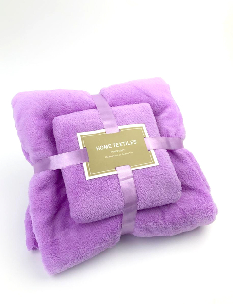 Комплект рушників однотонний Home Textiles (мікрофібра) бузковий – банний 140×70 см + для обличчя 35×75 см