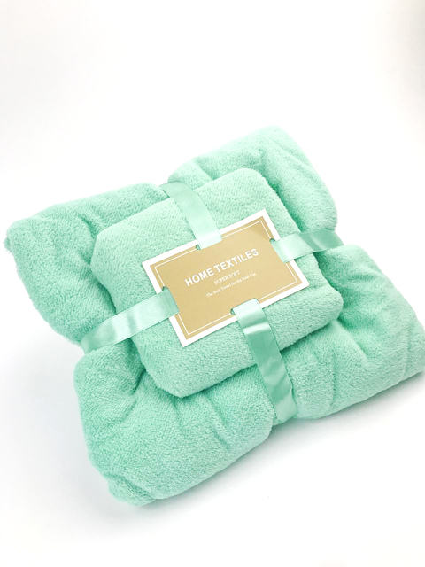 Комплект рушників однотонний Home Textiles (мікрофібра) м'ятний – банний 140×70 см + для обличчя 35×75 см