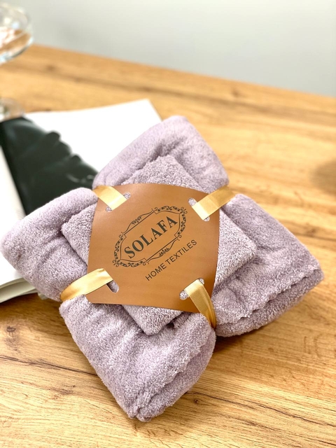 Комплект рушників однотонний Solafa (мікрофібра) ліловий – банний 140×70 см + для обличчя 35×75 см