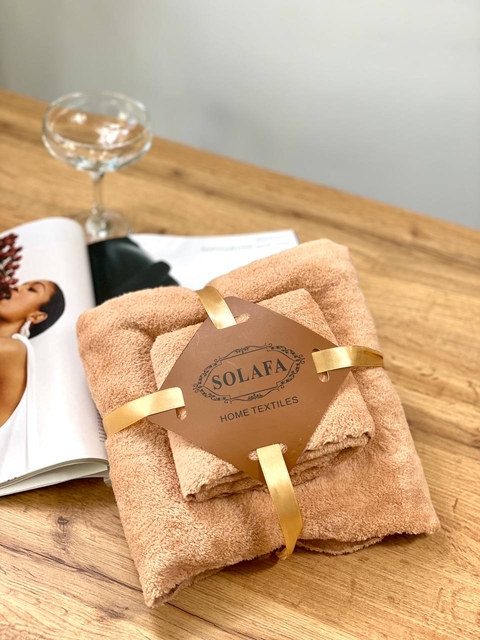 Комплект рушників однотонний Solafa (мікрофібра) персиковий – банний 140×70 см + для обличчя 35×75 см