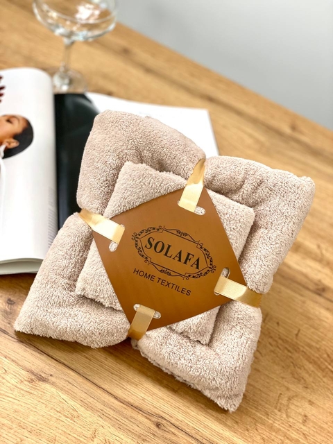 Комплект рушників однотонний Solafa (мікрофібра) пудра – банний 140×70 см + для обличчя 35×75 см