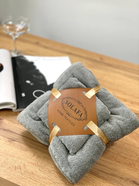 Комплект рушників однотонний Solafa (мікрофібра) сірий – банний 140×70 см + для обличчя 35×75 см