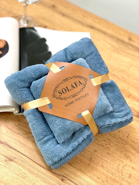 Комплект рушників однотонний Solafa (мікрофібра) синій – банний 140×70 см + для обличчя 35×75 см