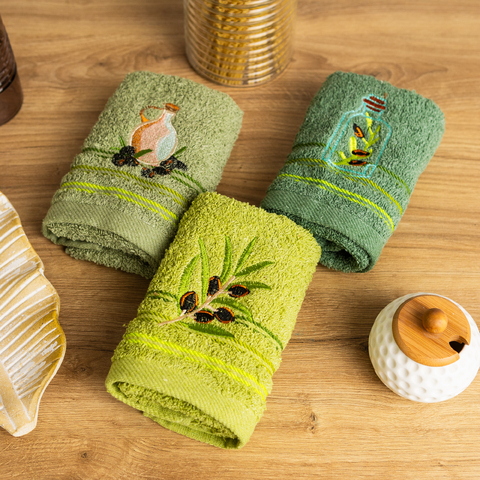 Набір кухонних махрових рушників Оливка (3 шт.) 75х35 см -  м’які, щільні, довговічні