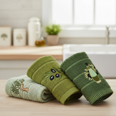 Набір кухонних махрових рушників Оливкове дерево (3 шт.) 75х35 см -  м’які, щільні, довговічні