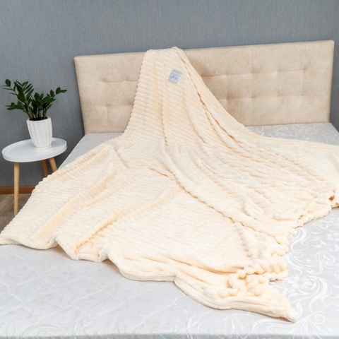 Покривало велюрове полоса (світло - бежеве) 200 х 220 см - м’яке і елегантне