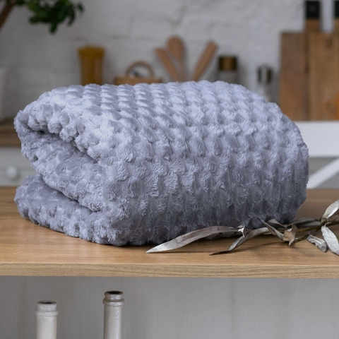Покривало велюрове 3D (сіро - синє) 200 х 180 см – затишне покривало для дому та подорожей