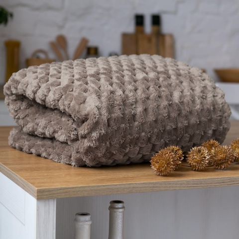 Покривало велюрове 3D (темно - бежевий) 200 х 180 см – затишне покривало для дому та подорожей