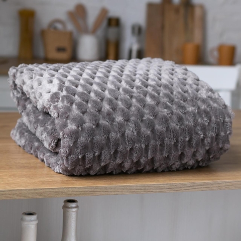 Покривало велюрове 3D (темно - сіре) 200 х 180 см – затишне покривало для дому та подорожей